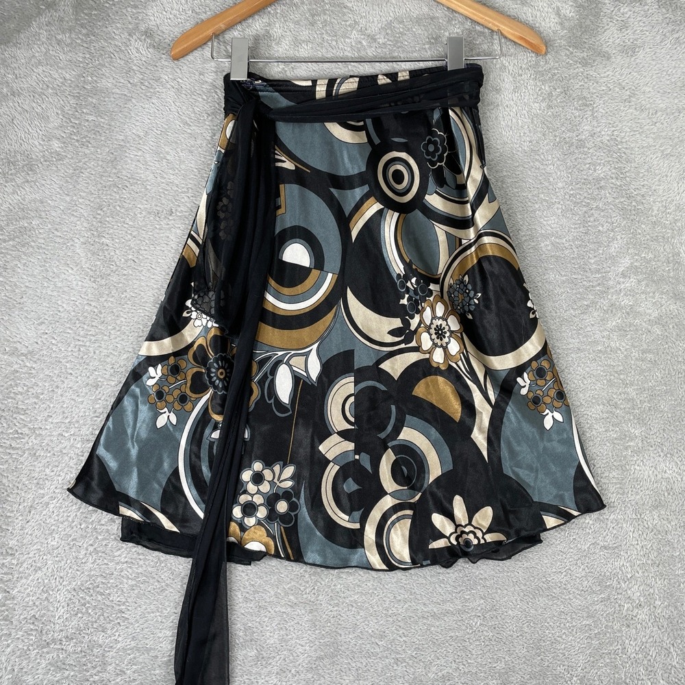 Wrapper Mini Skirt‎ Womens Small Geometric Floral Satin Whimsygoth Y2K Retro Mod